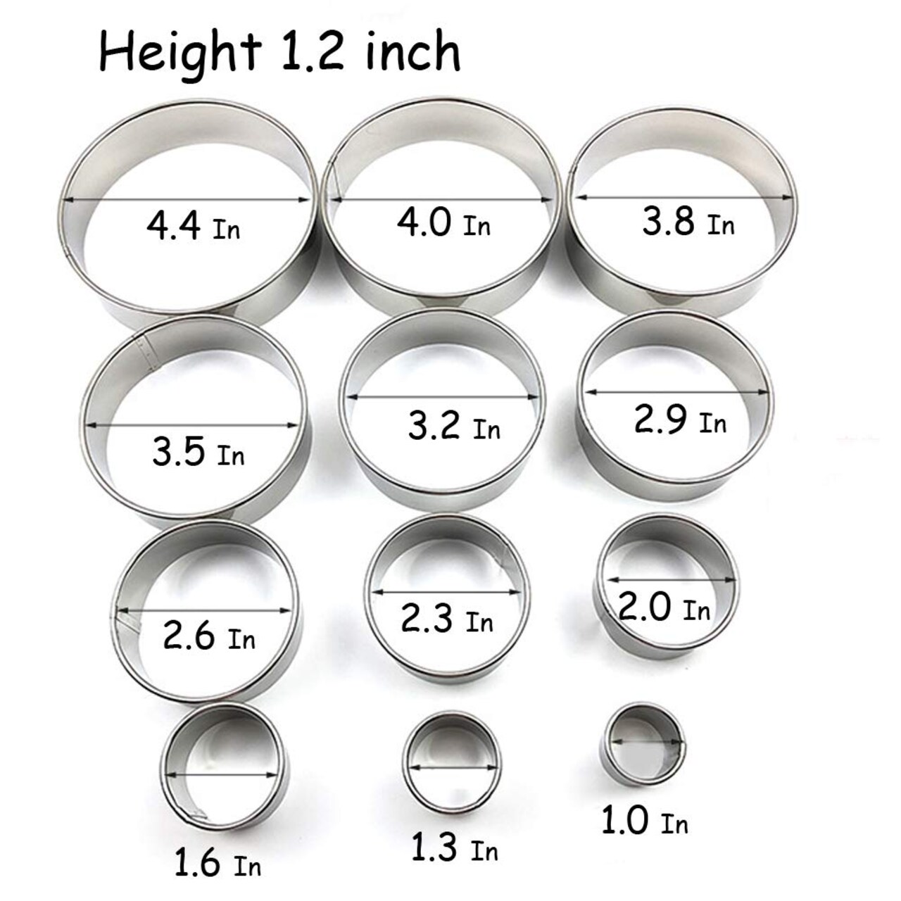 12 Pieces Stainless Steel Round Cookie Cutter Set, Circular Biscuit Cutters Round Donut Ring Molds for Baking 1.2 Inch Height